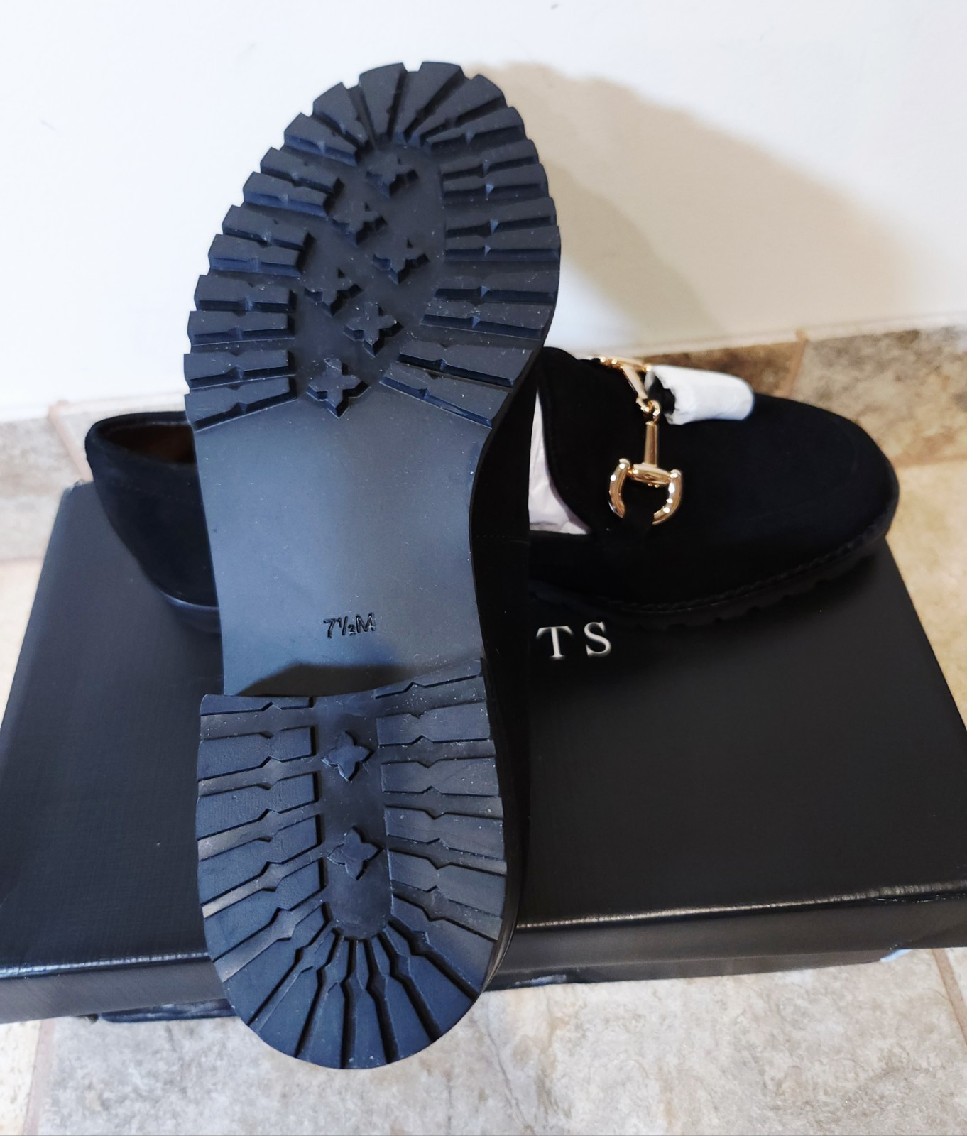 Talbots Cassidy Tassel Womens Loafers Slip-On Black Suede Lug Sole 7.5 M NIB NEW