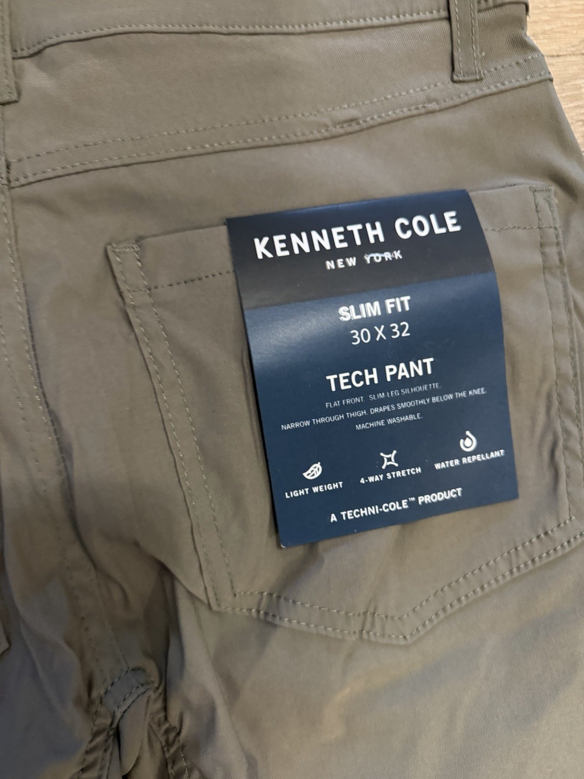 Kenneth Cole Techni-Cole Slim Fit Tech Pants 30W Green Stretch Water Repel