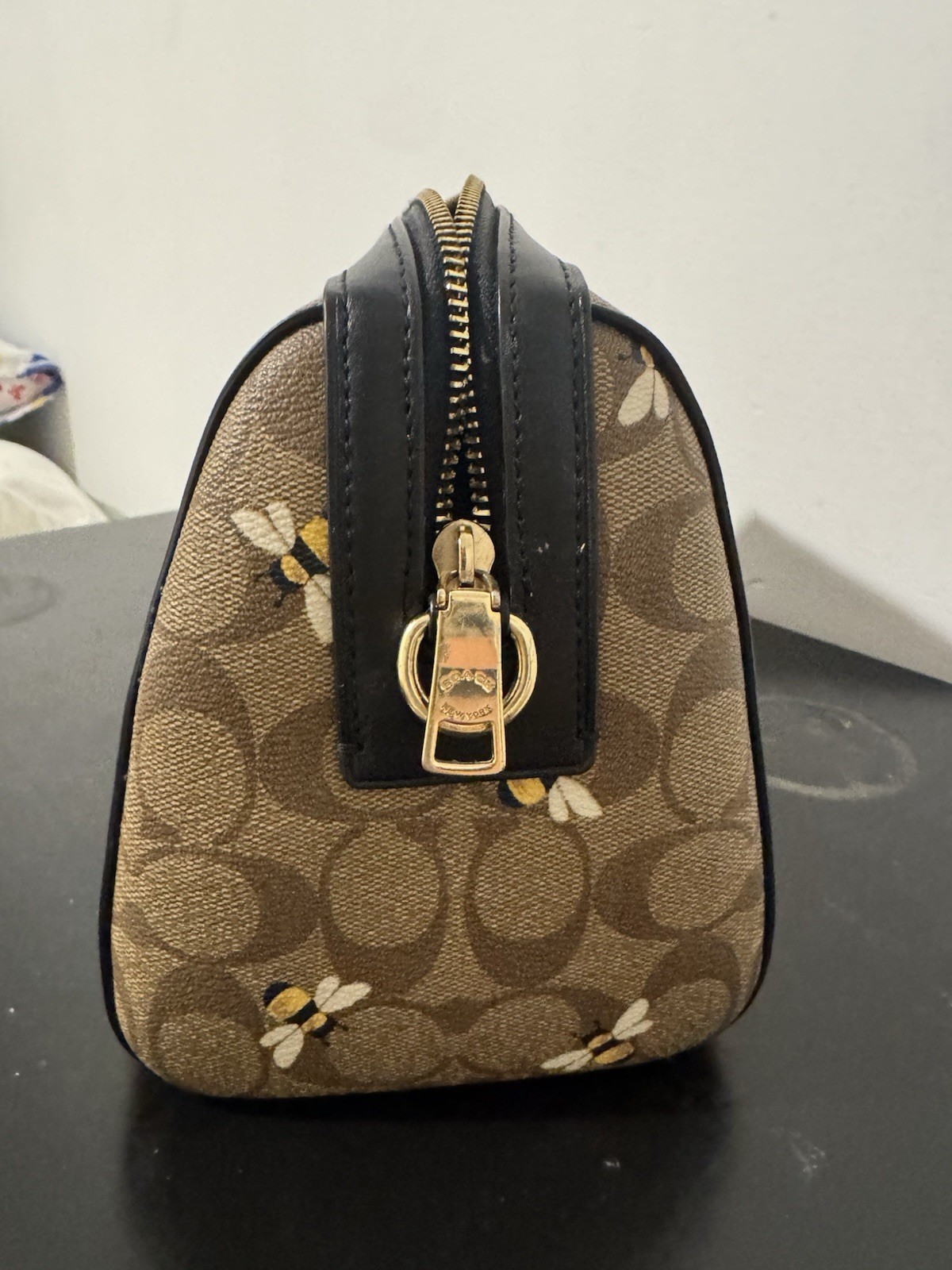 Coach Brown Monogram Satchel Top Handle Bag, Zip Closure, Gold Hardware