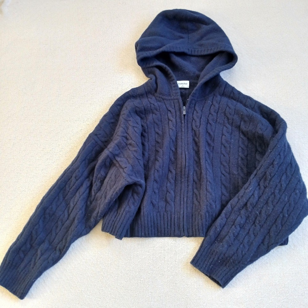 sunday best wool octavia aritzia chunky hooded zip sweater blue xl minimalist
