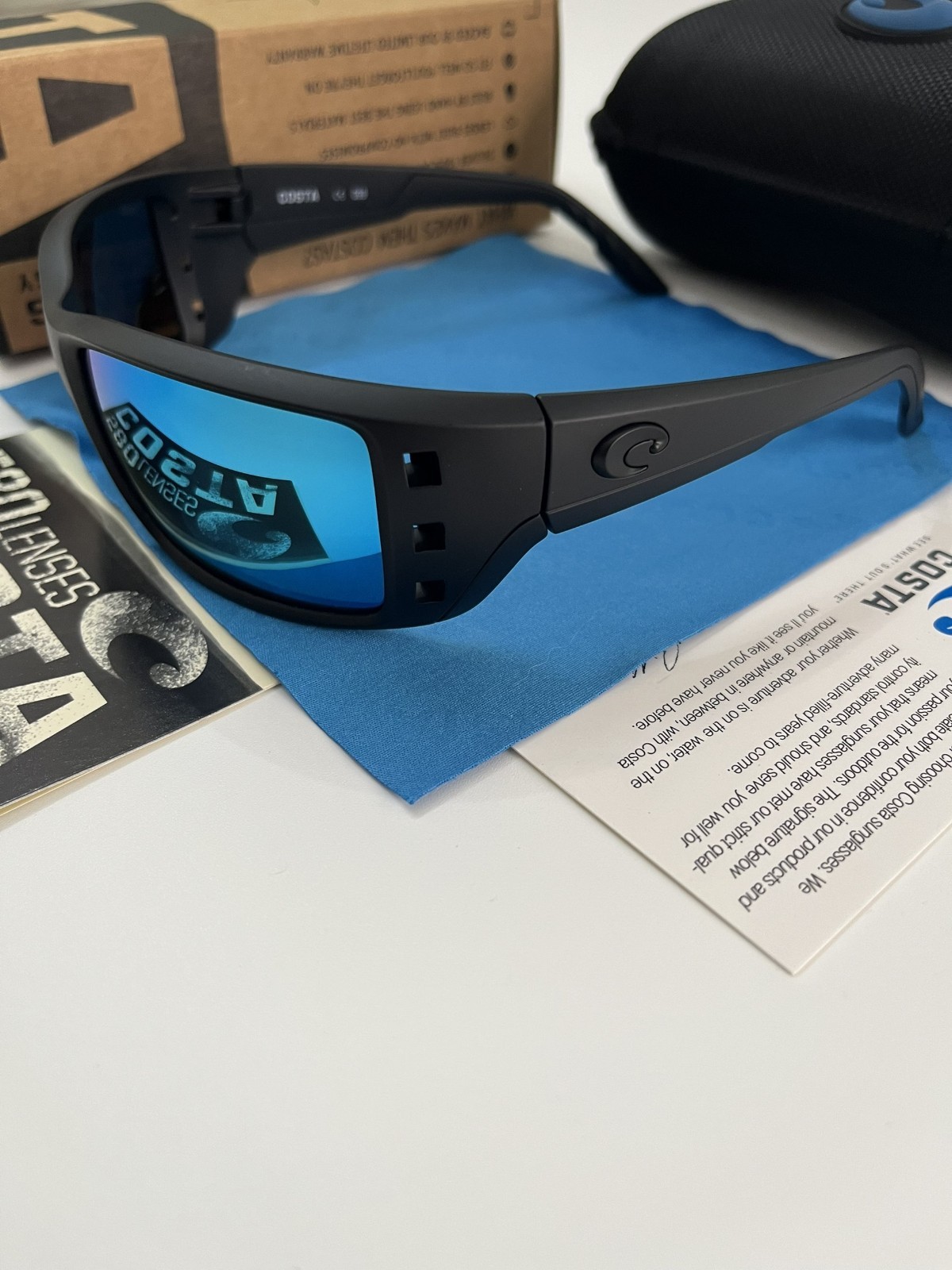 Costa COSTA 089 Men’s Wrap Sunglasses Black Frame Blue Mirrored 100% UV 580p