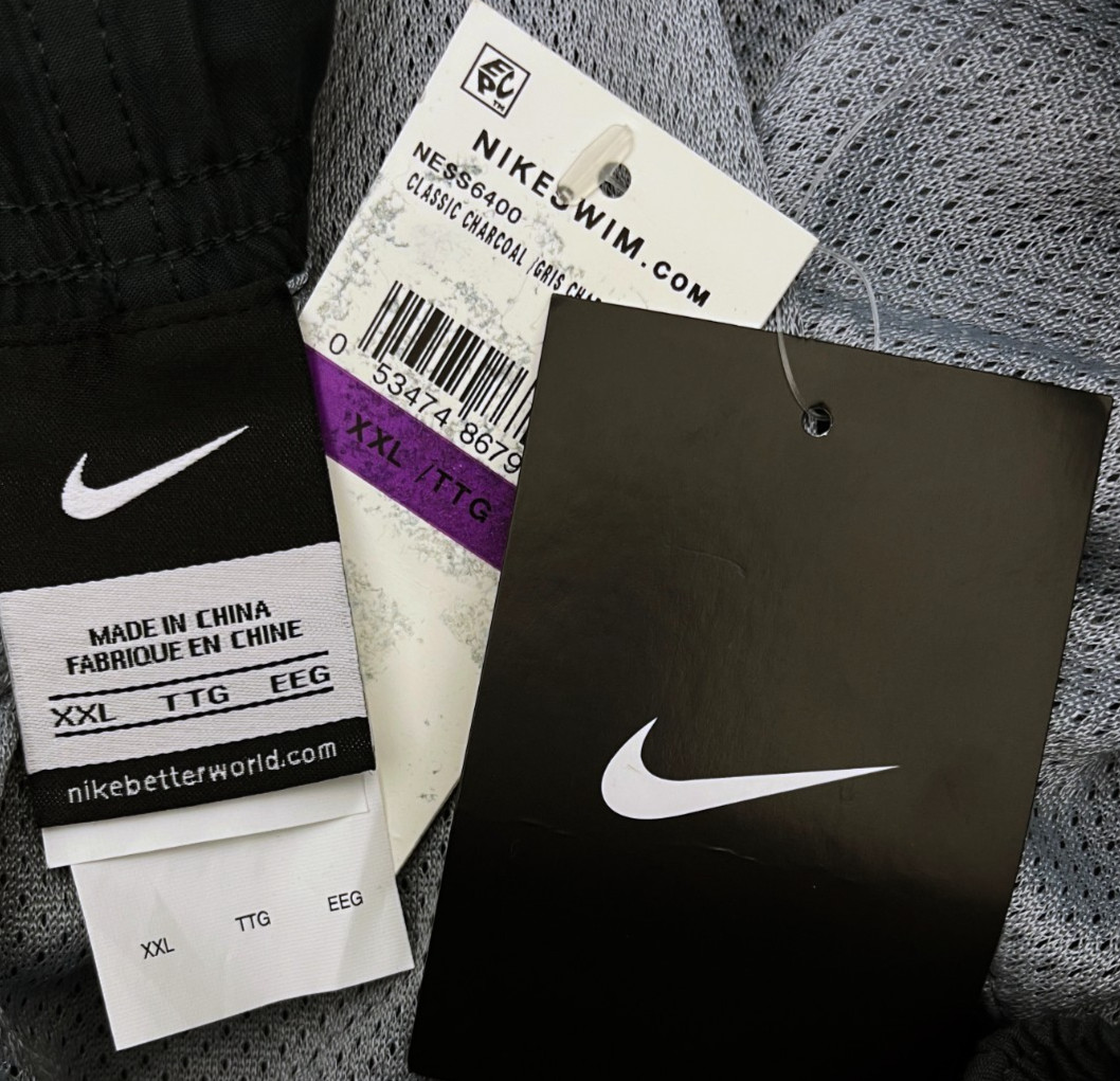 Nike NWT Swim Core Cargo 10″ Volley Short Trunks Gray Blue Mens XXL 2XL 2X