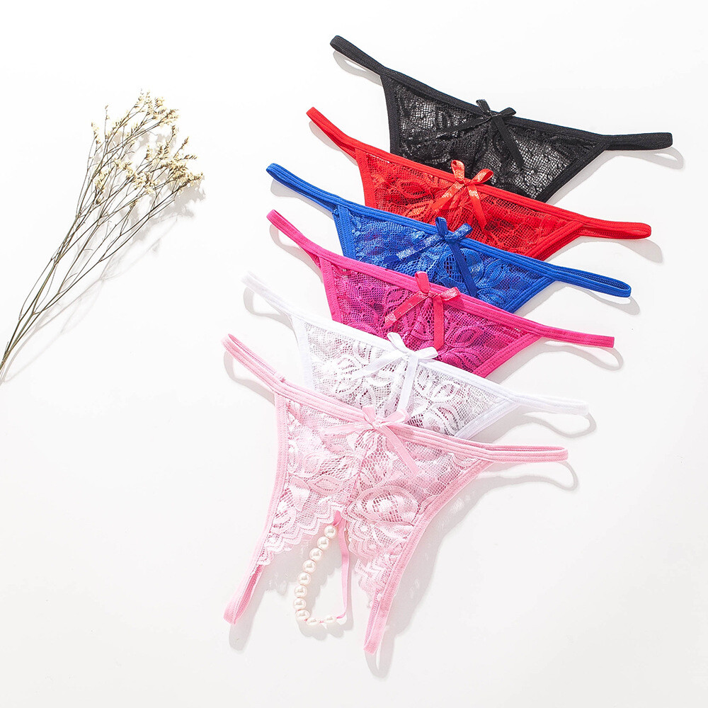 Sexy Womens Lace Thong G-string Crotchles Panties See Through Lingerie Underwear