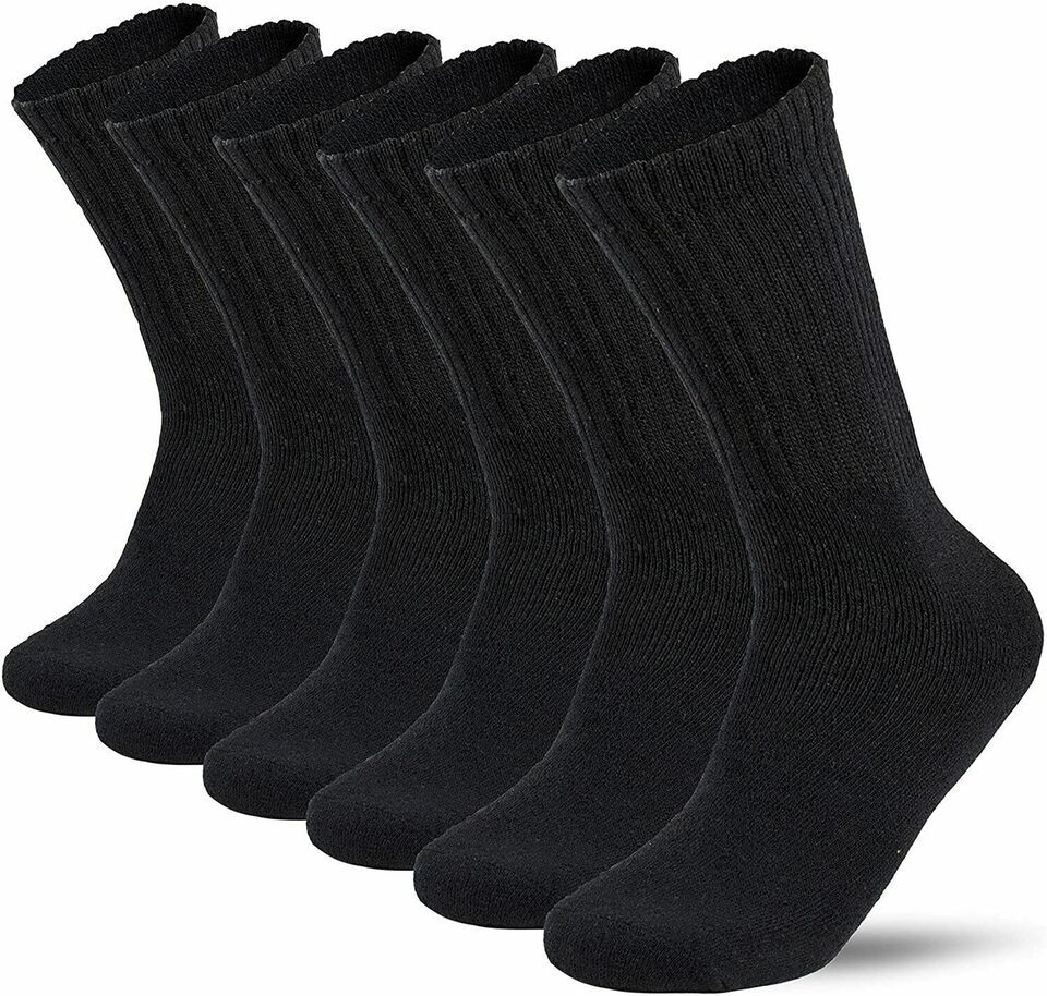 5-100 Dozens Wholesale Lots Mens Solid Black Sports Cotton crew socks 9-11 10-13