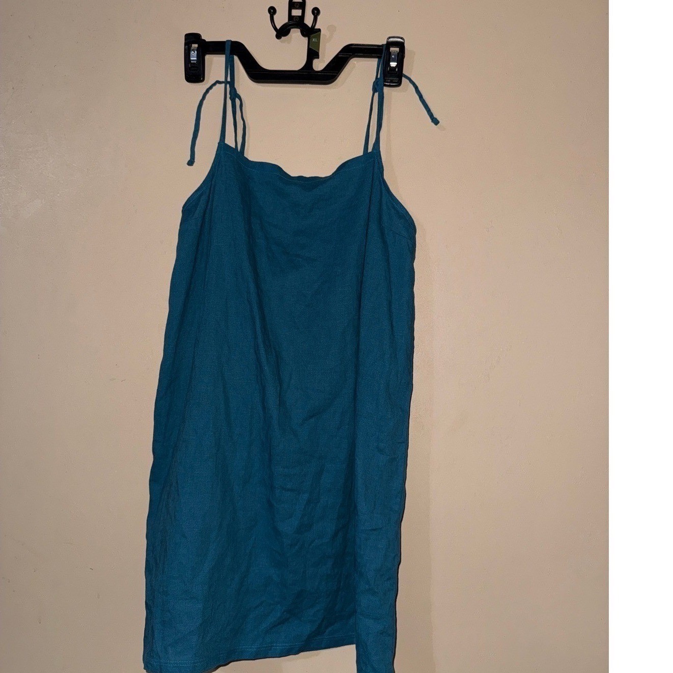 Vitamin A Teal Blue Linen Blend Halter Tie Back Swim Cover Up Mini Dress XL NEW