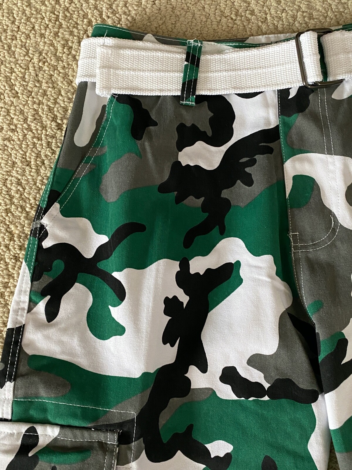 NWT Men’s Nathan Green White Camouflage Camo Belted Cargo Pocket Shorts ALL SIZE