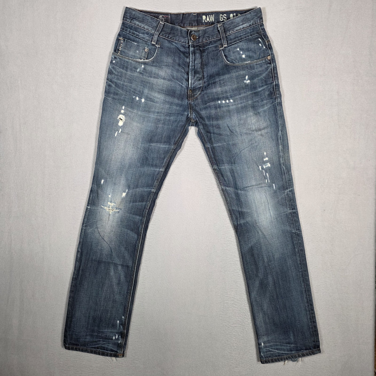 G Star Raw Jeans Mens 32×32 Blue 3301 New Radar Tapered Distressed Denim