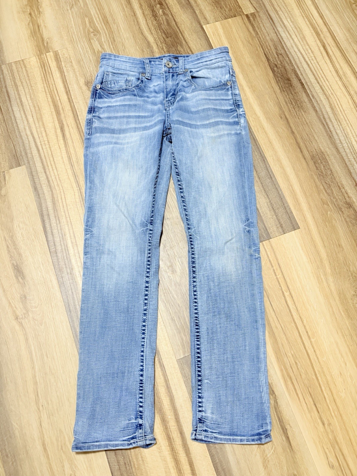 BKE Buckle Alec Slim Straight Jeans Men’s Stretch Medium Wash Distressed Denim