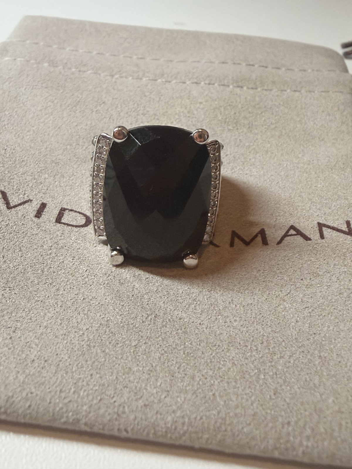 David Yurman Sterling Silver 925 Ring Size 6.5 Black Onyx 20x16mm wheaton