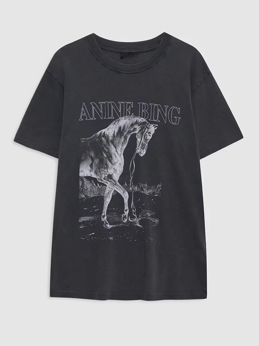 ANINE BING Print Horse Women Cotton Short Sleeve T-Shirt Tops
