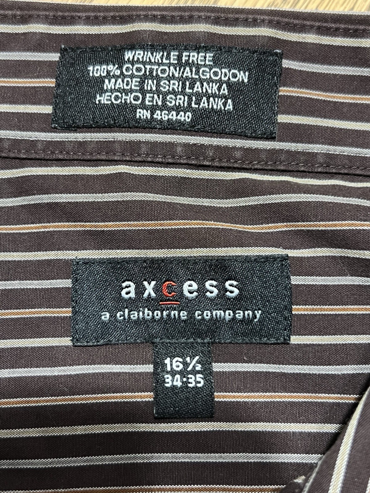 Axcess Men’s Button Down Long Sleeve Brown Shirt 16 1/2 34-35 100% Cotton