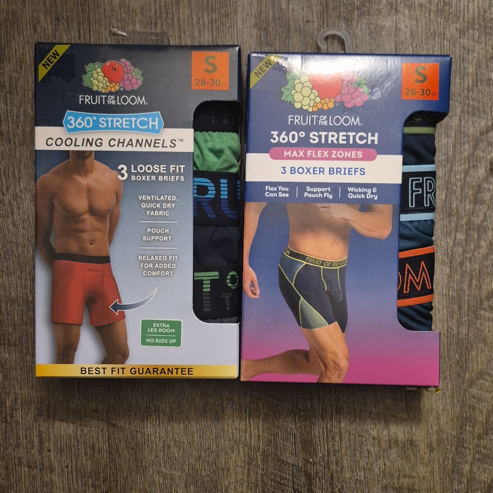 Fruit of the Loom 360° Stretch Boxer Briefs, Moisture Wicking, 3-Pack, S