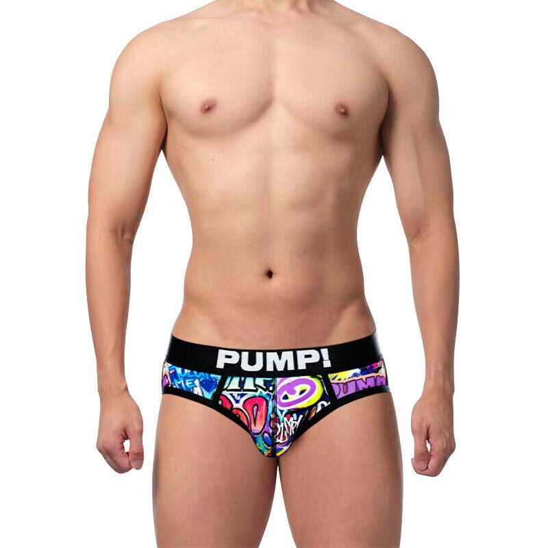 PUMP Men Sexy Printing Low Waist Briefs Bikini Underwear Underpants Jockstrap