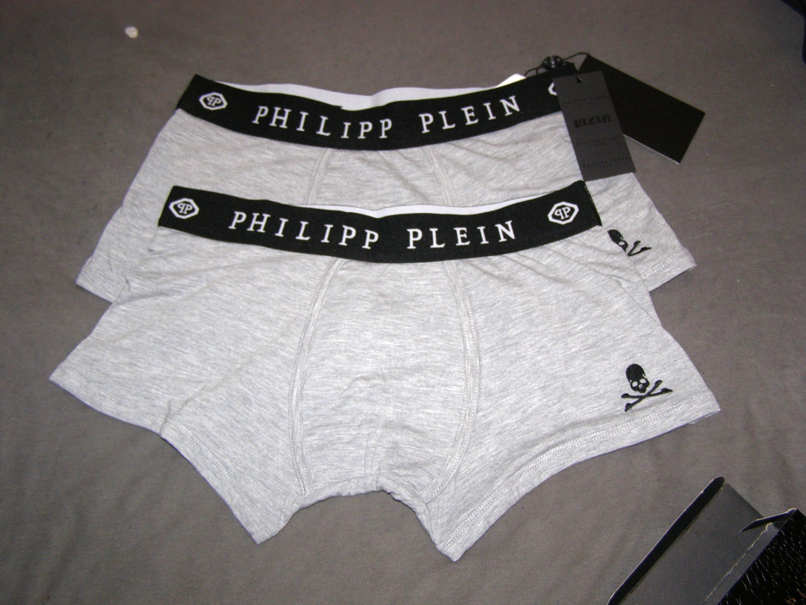 PHILIPP PLEIN Exclusive Luxury Underwear, 2 Pack Skull, GREY, Size S – NEW