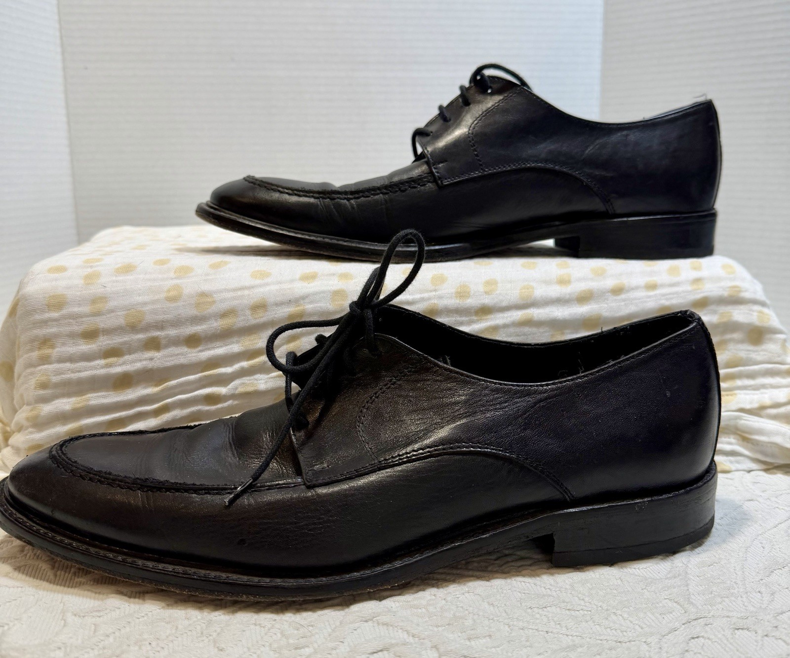 Men’s Soft Feel Black Leather Dress Shoes EU 44 (approx. US 11) Made In Italy.