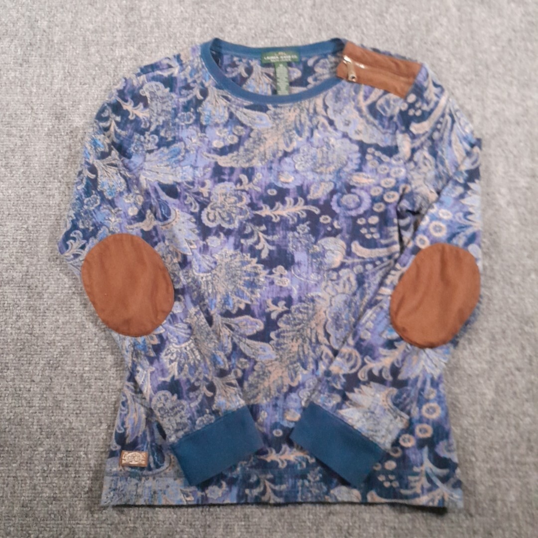 Ralph Lauren LRL Jeans Top Womens M Blouse Paisely Faux Leather Elbow Pads Boho