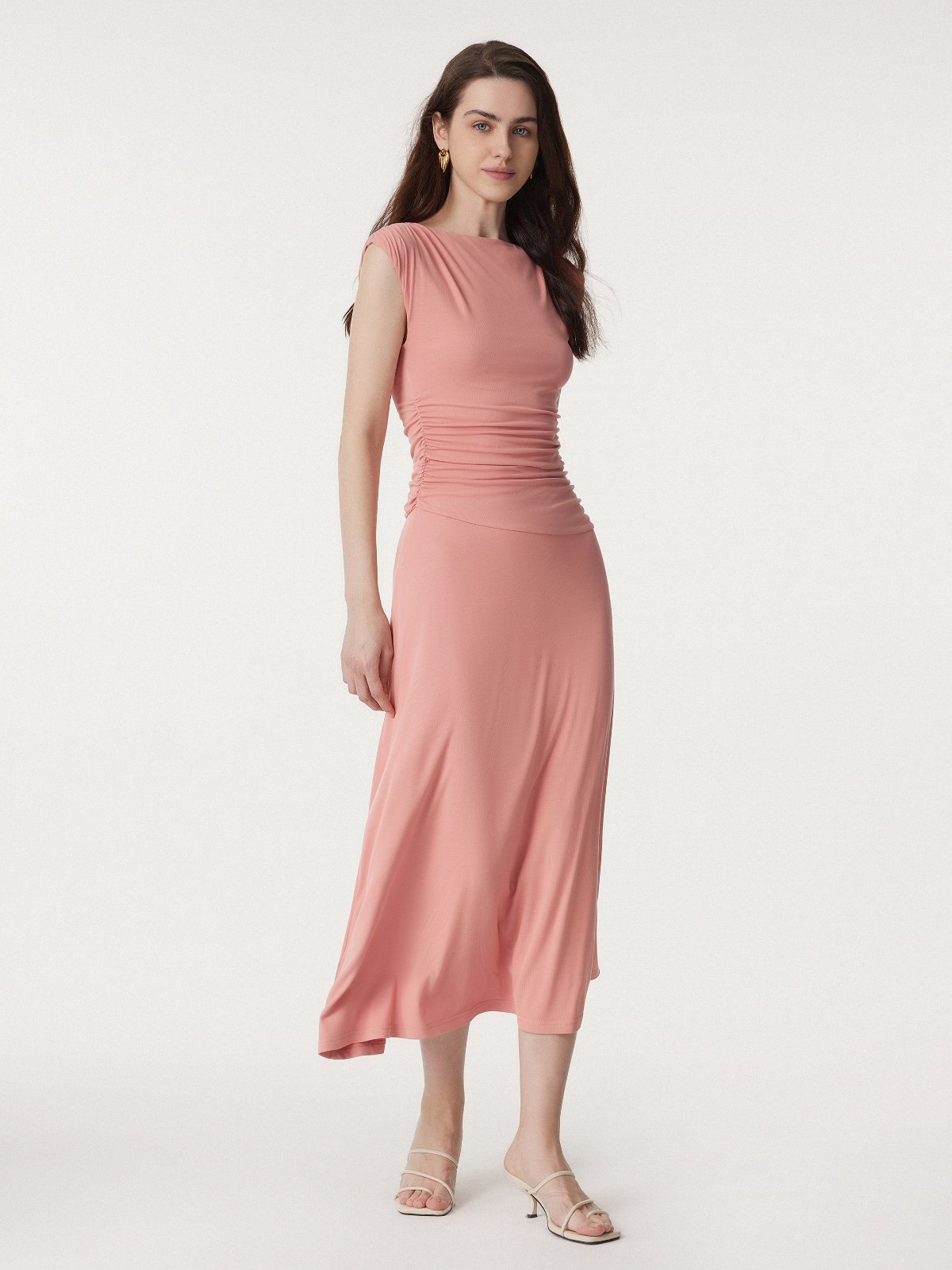 OGL Move Dress Breezy Cooling Side Ruched Maxi Small Sahara NWT
