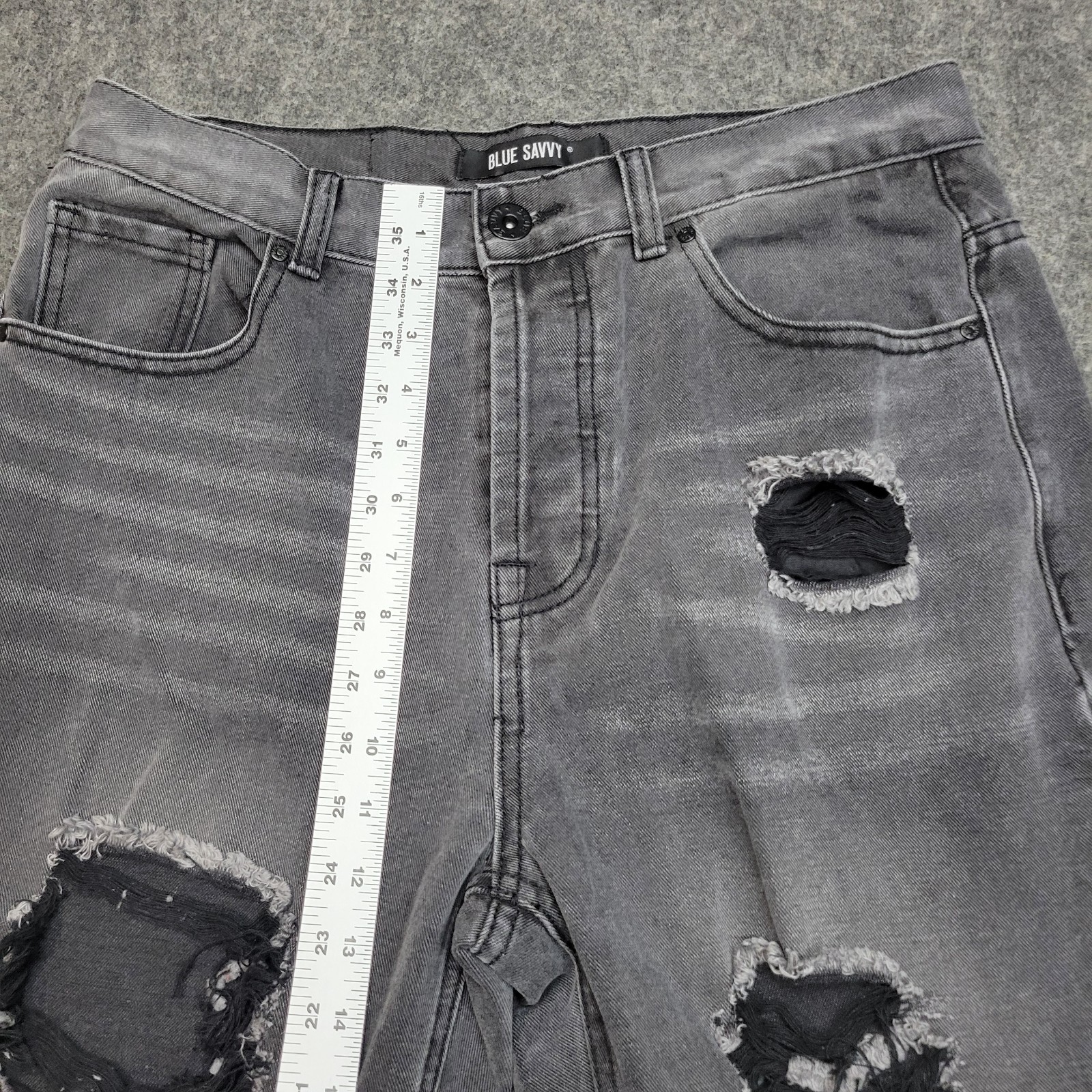 Blue Savvy Jeans Womens 13/31 Gray Distressed Grunge Raw Hem Button Fly Y2K