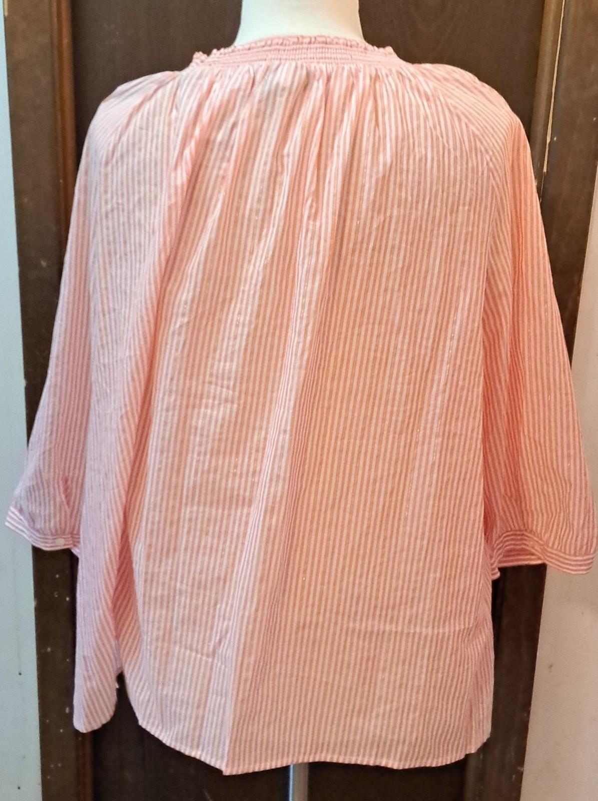 Catherines Blouse Size 5X 34 36 W New Orange White Striped Elastic Neckline