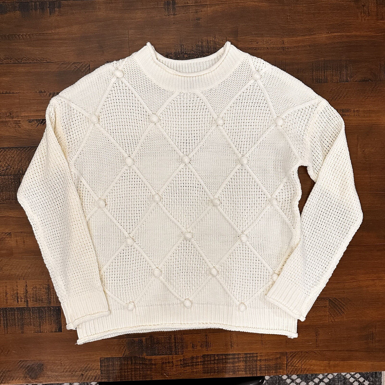 STACCATO Ivory Argyle Sweater Small NWOT