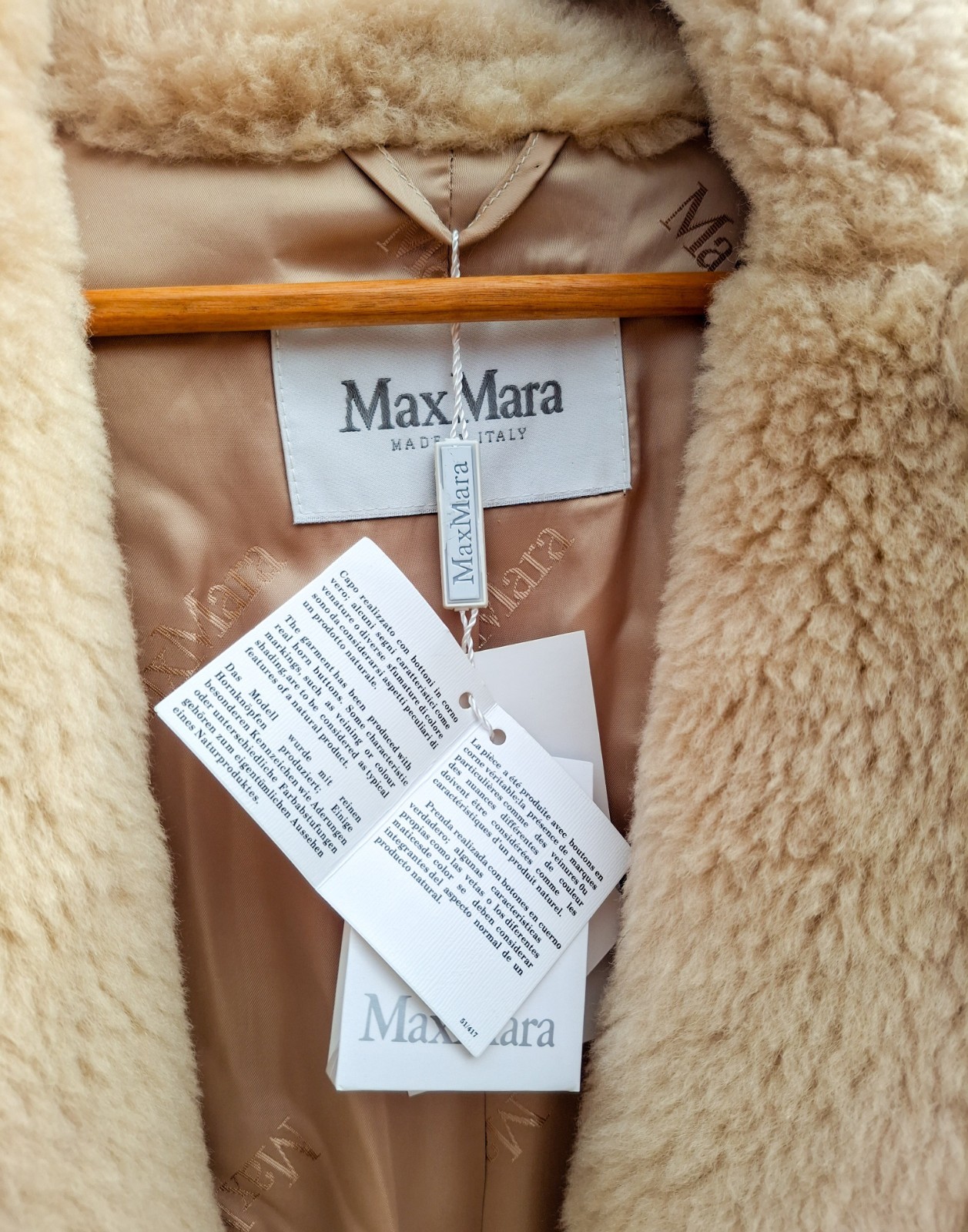 MAX MARA Teddy Bear Icon Coat, Sand, Size M BNWT