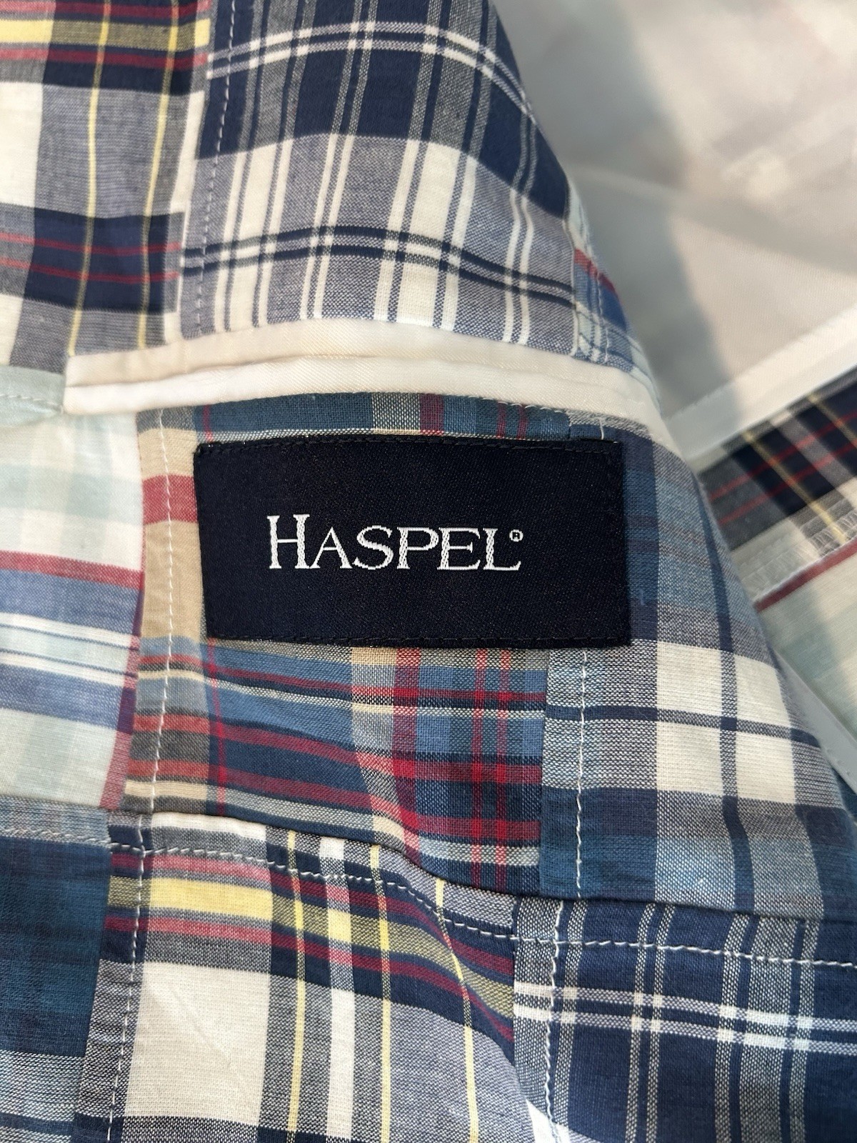 Haspel Madra Quilted Blazer Men’s Patchwork Plaid Preppy Lightweight 100% Cotton