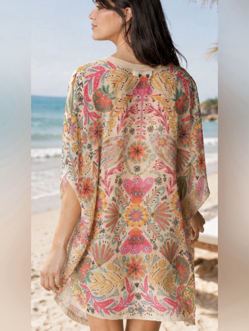Natural Life Dress Size M Happy Days Shift Oversized Floral Sheer Boho Beach