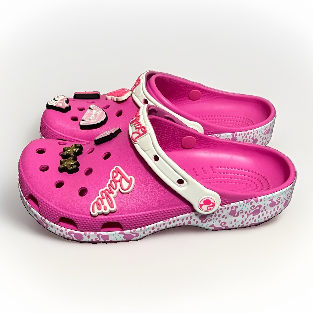 Barbie x Crocs Classic Clog Pink Flamingo Charms Movie Shoes W9 M7