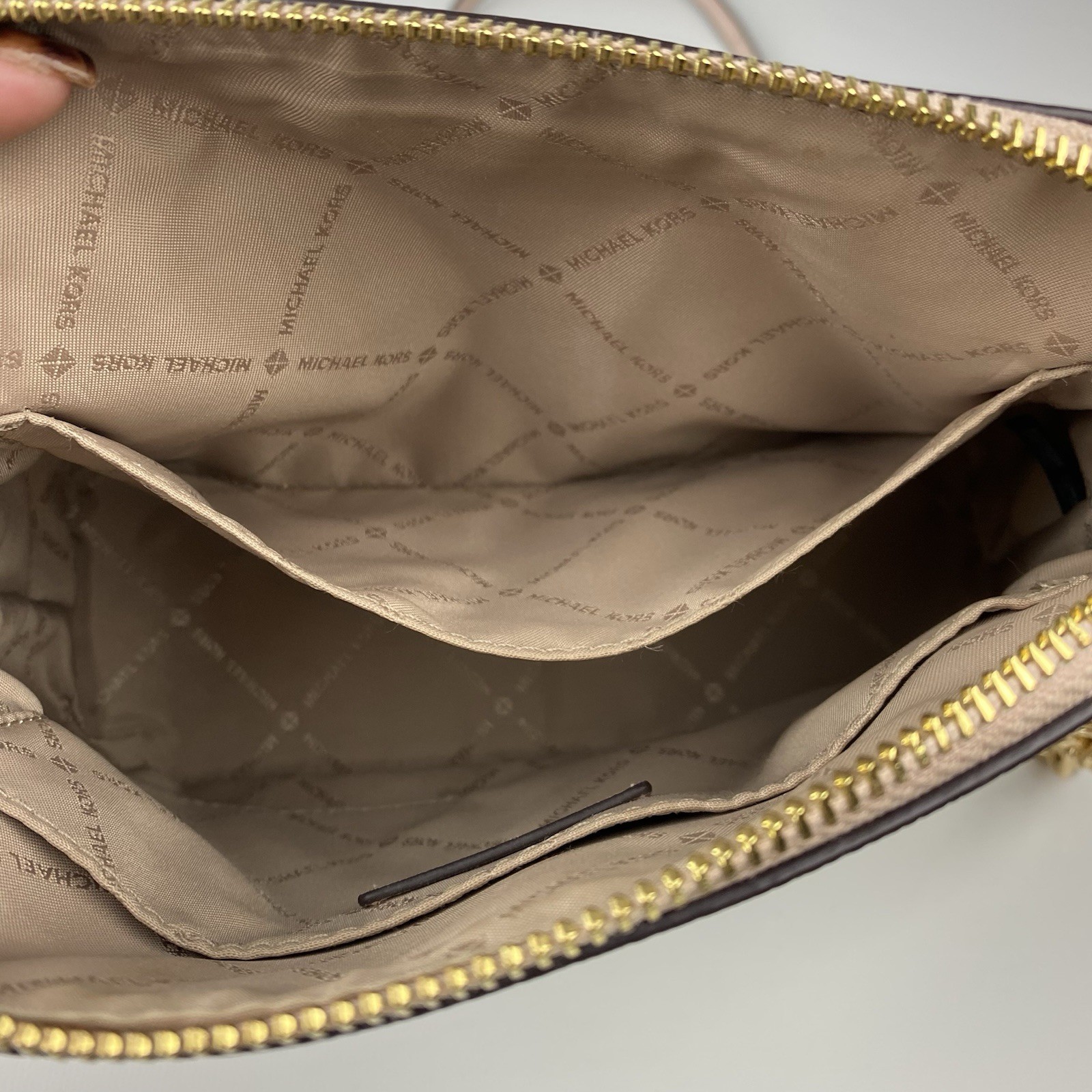 Michael Kors Mercer Logo and Leather Accordion Crossbody Bag Pink Medium
