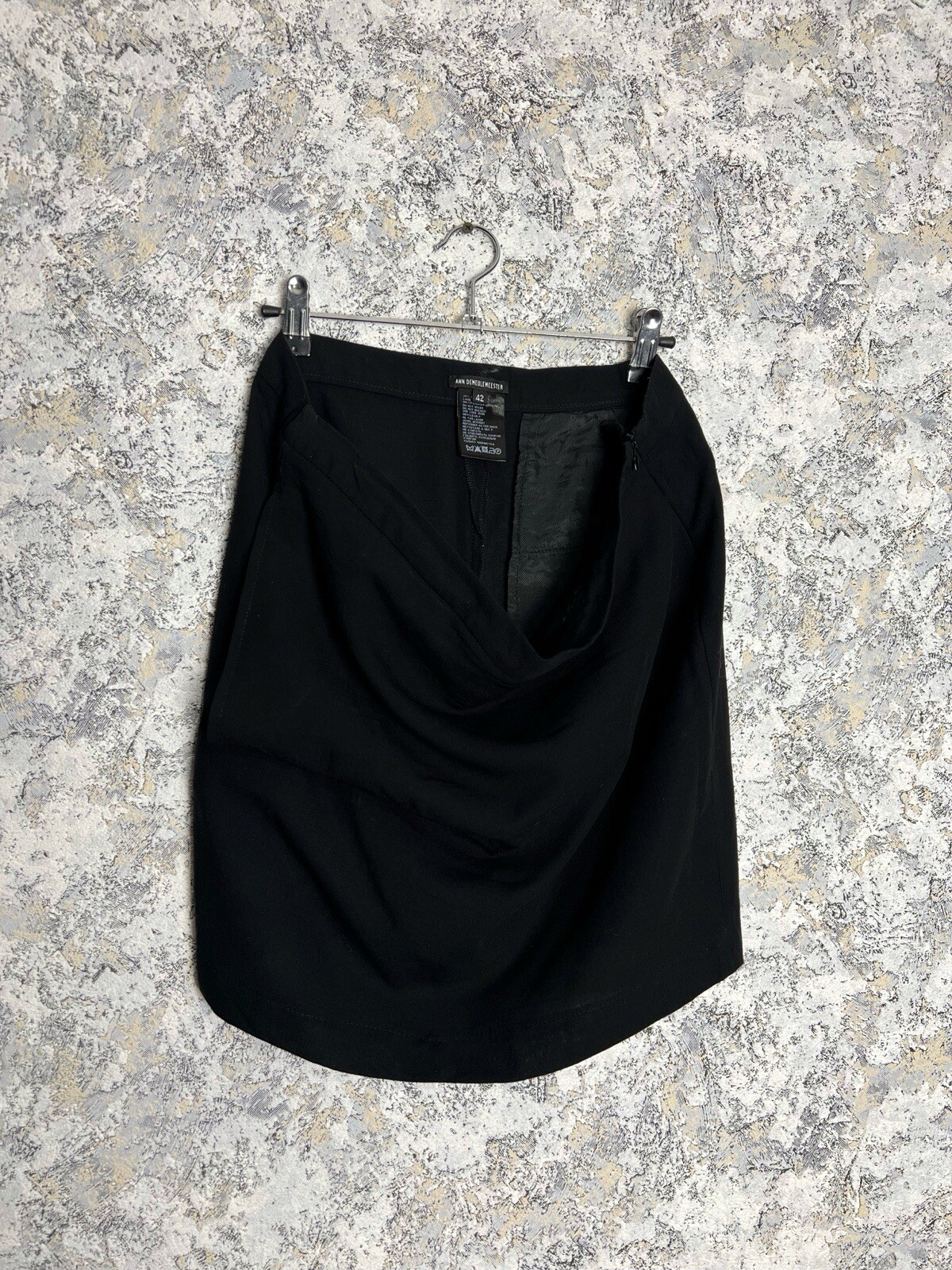 Ann Demeulemeester Skirt Black 100% Wool Slouchy Pockets Avant Garde Zip Size 42