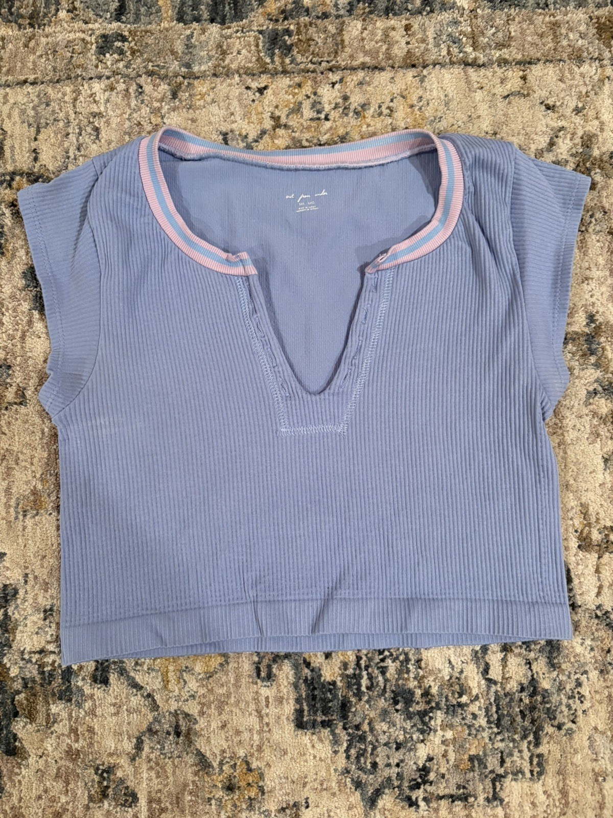 Urban Outfitters Out From Under Go For Gold Sky Blue & Pink Cropped Top Tee M/L