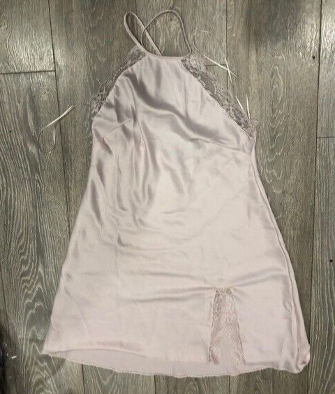 Pale pink + lace silky soft feel nightie full slip chemise nightwear underwear