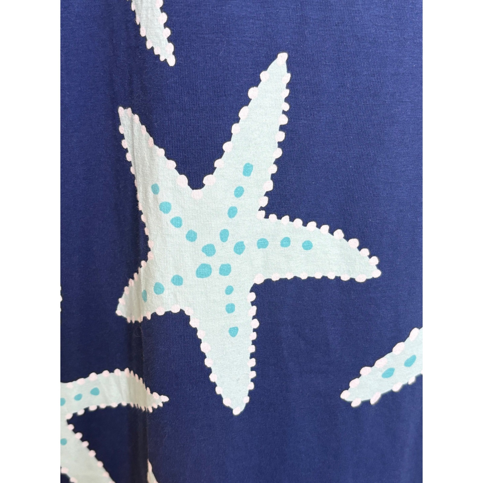AnaClare Starfish Print Drop Waist Ruffle Hem Sleeveless Dress Navy Blue XS
