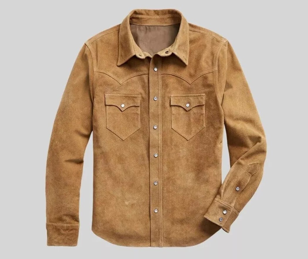 Men’s Leather Suede Trucker Premium Western Wear Shirt Leather Suede Shirt