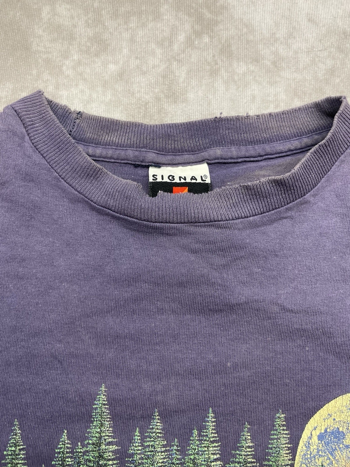 Vtg 90s Signal Sports Native American Canoe Chief Full Moon Forest T-Shirt