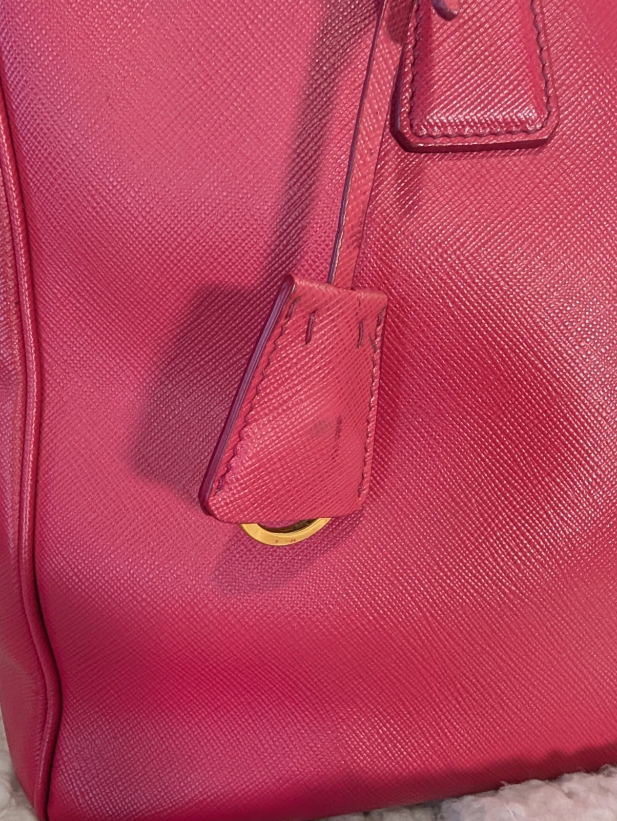 PRADA Pink Top Handle Satchel Gold Hardware Logo Key Holder Bottom Studs