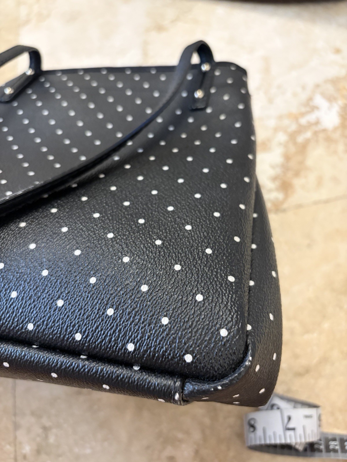 Kate Spade New York Black White Polka Dot Small Tote Logo Gold Hardware