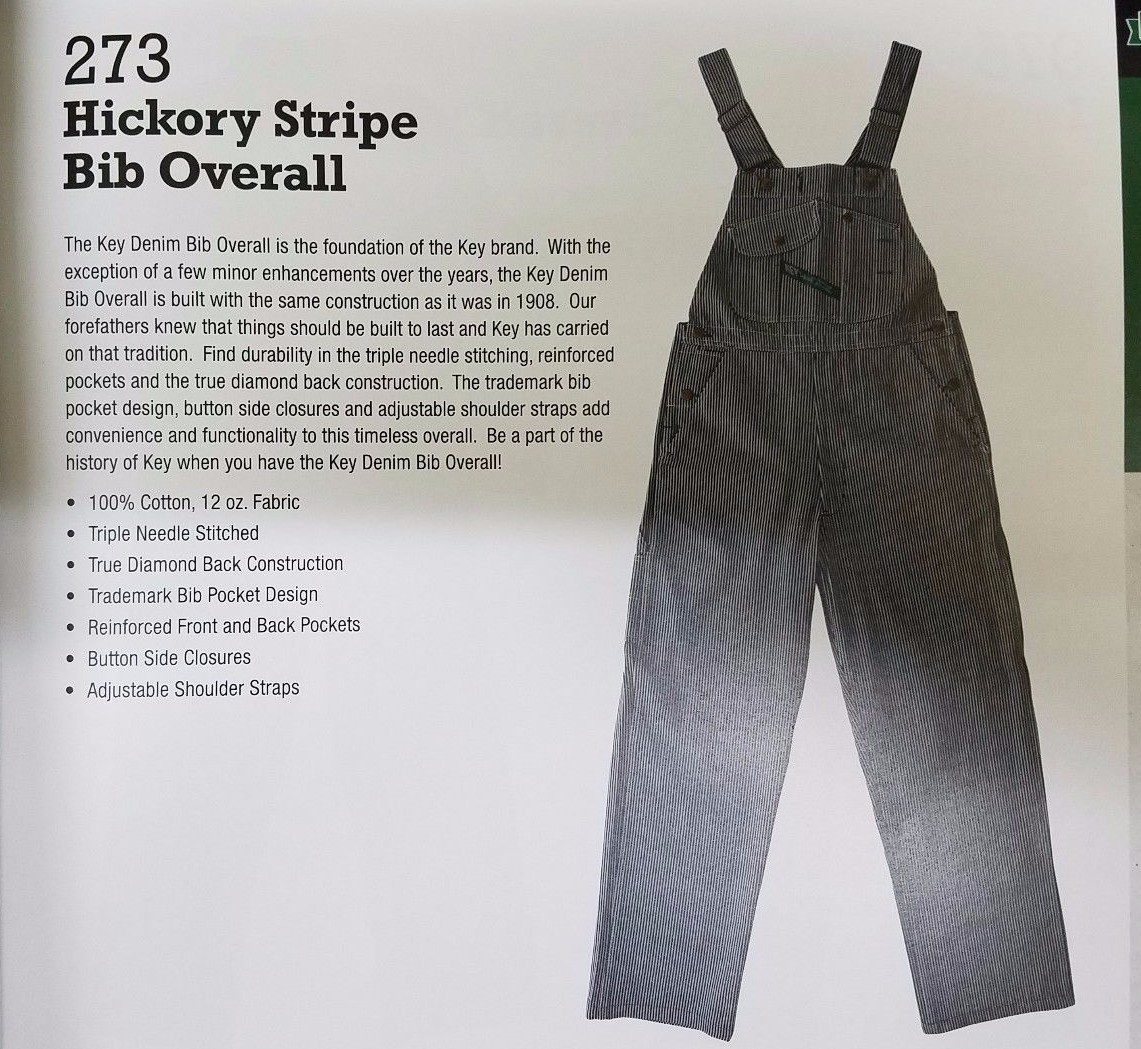 NEW Mens Authentic KEY IMPERIAL Carpenter Bib Overalls Hickory Stripe 100%cotton