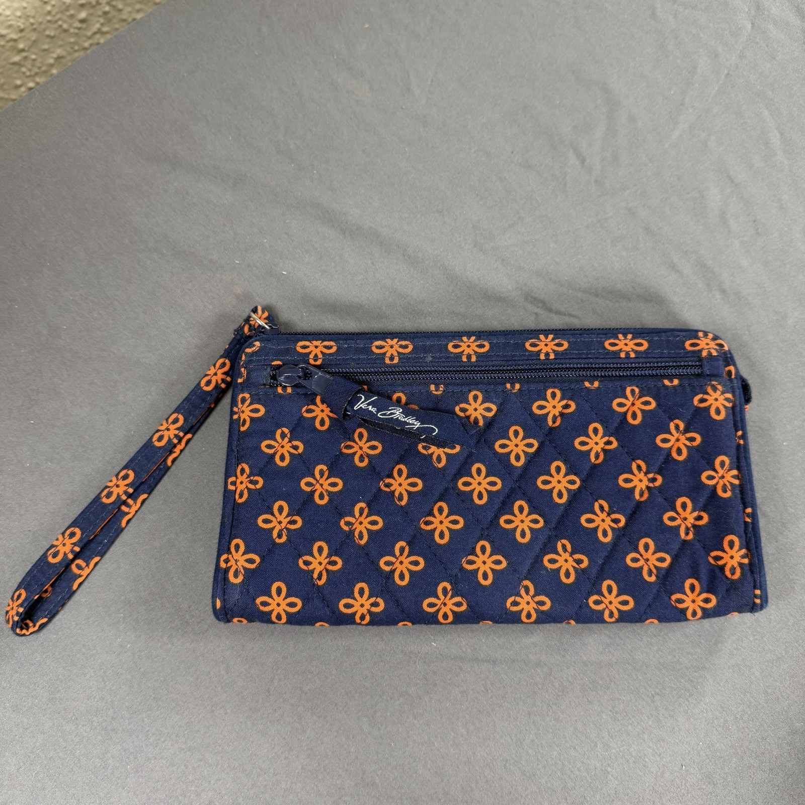 Vera Bradley Front Zip Wristlet Clutch Handbag Orange Blue Mini Concerto EUC