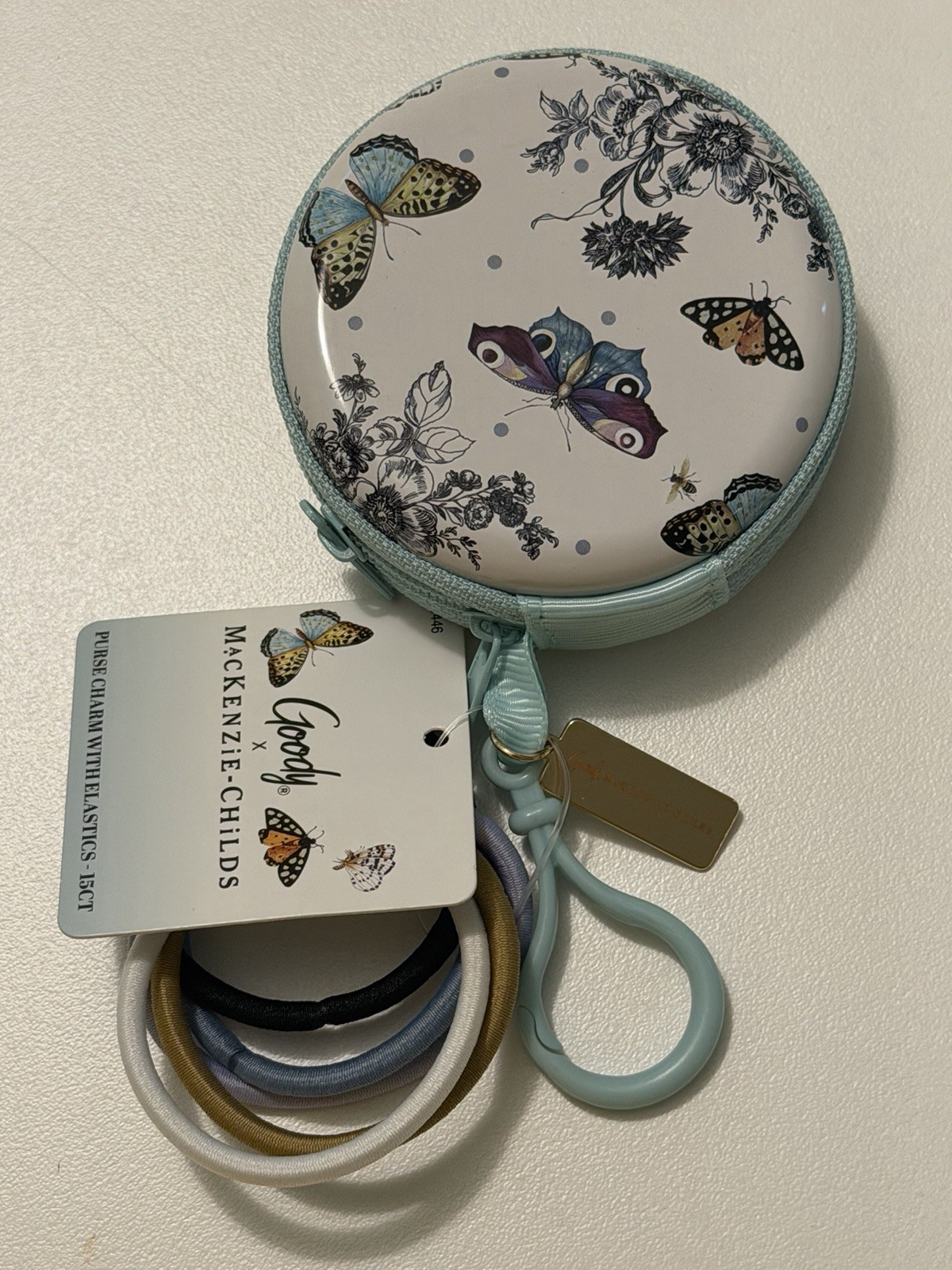 Goody x MacKenzie-Childs Butterfly Toile Purse Charm & 15 Ouchless Hair Elastic