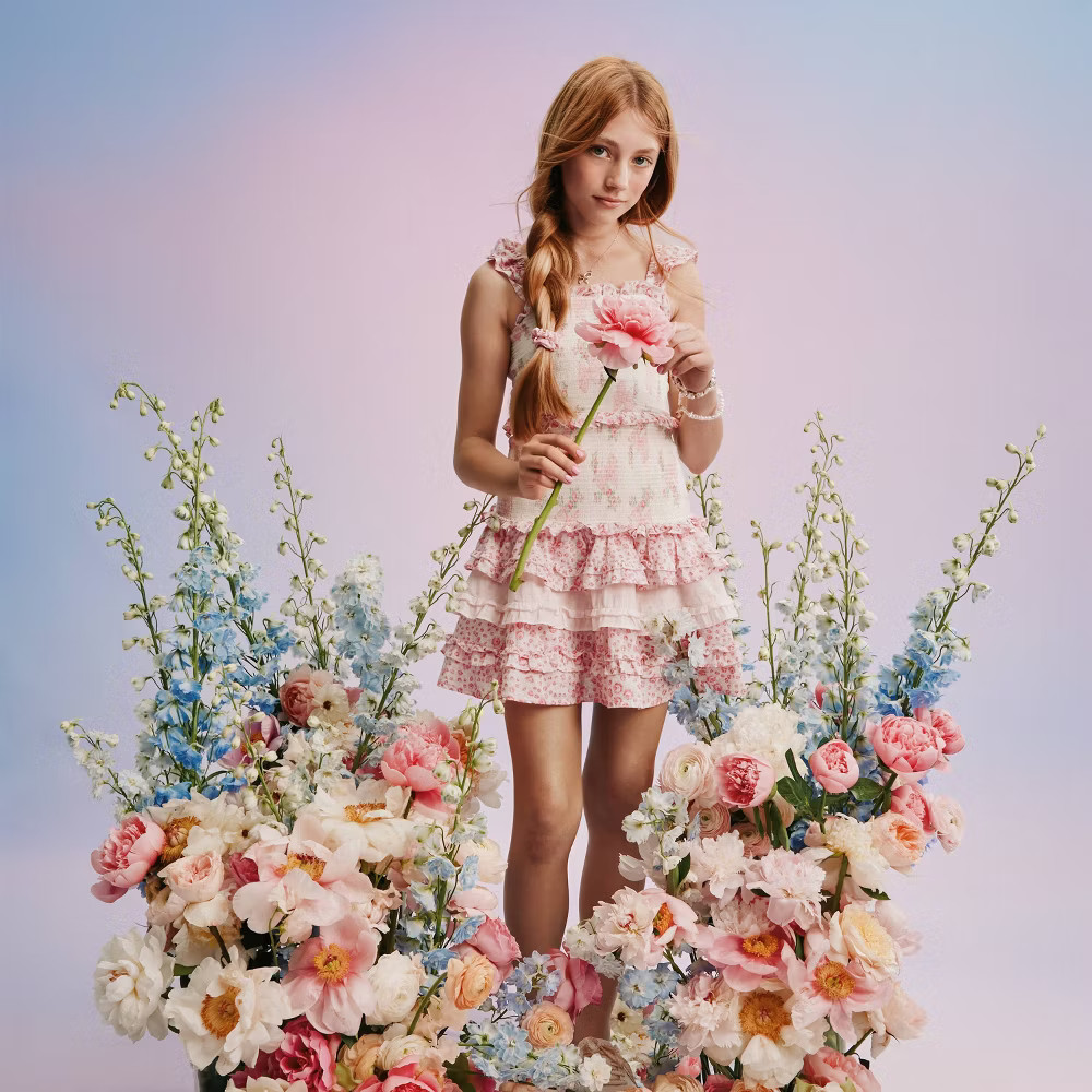 Girls’ Evie Blooming Bows Smocked Tiered Ruffle Dress – LoveShackFancy Rose Pink
