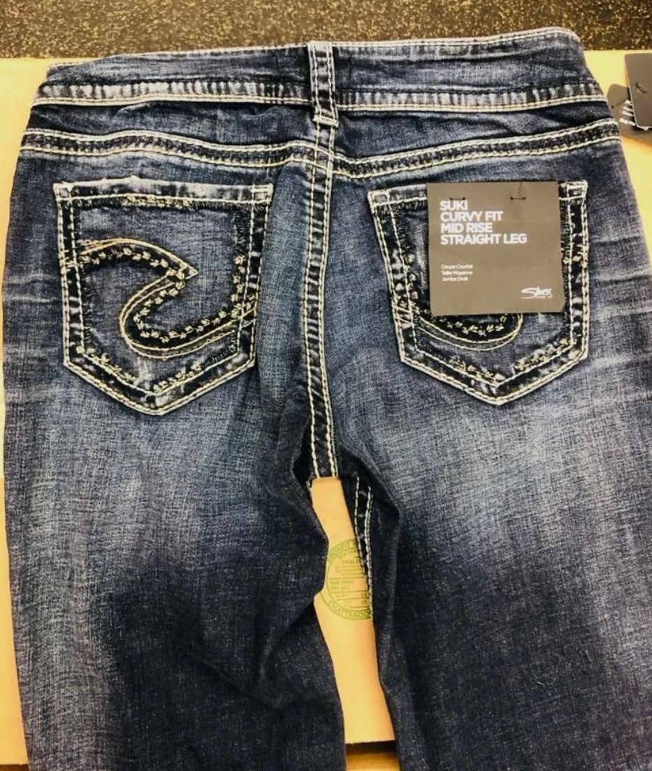 Silver Jeans Co. Suki Mid Rise Curvy Fit Straight Leg Jeans 29W x 30L Dark Blue