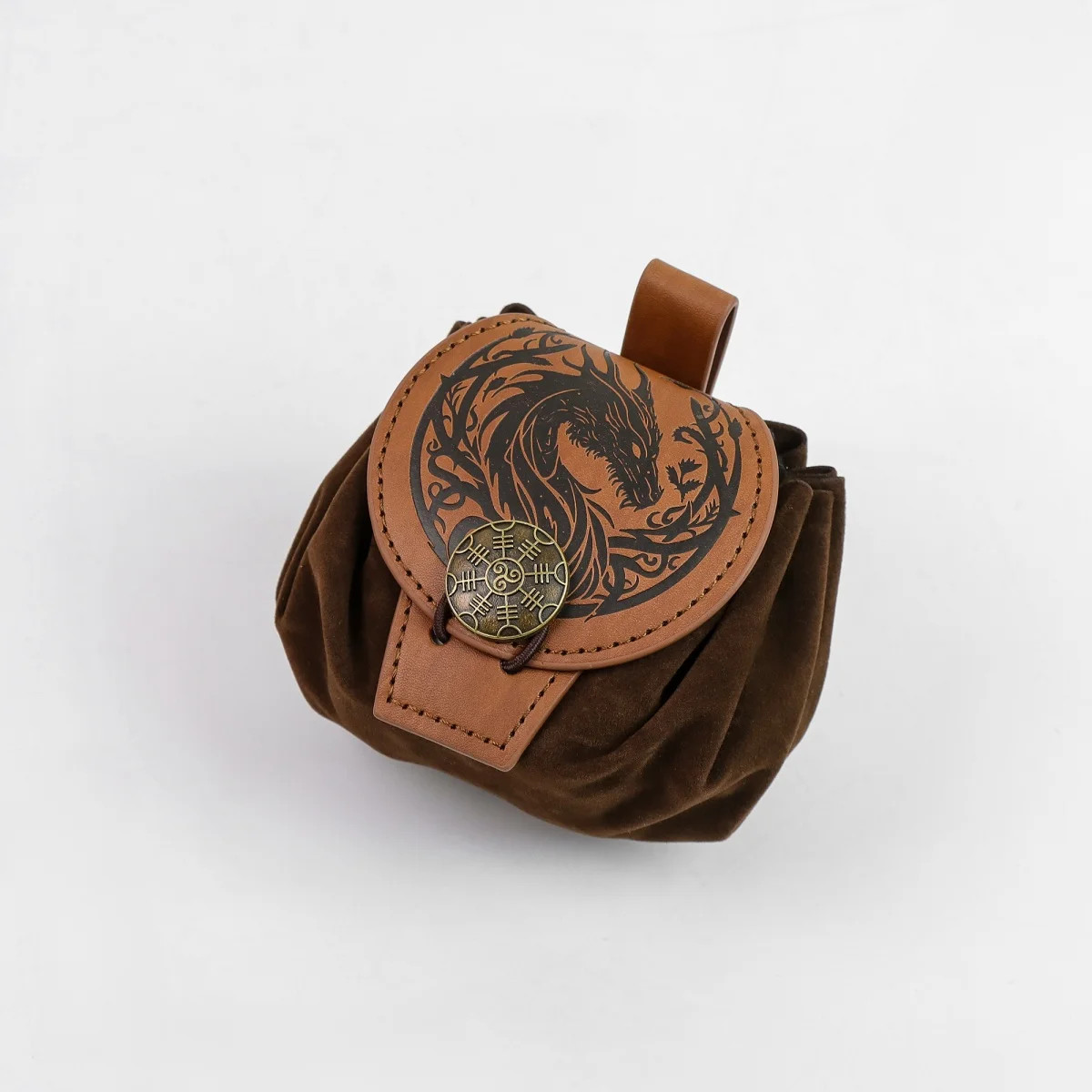 Medieval Faux Leather Retro Waist Bag Hangable Drawstring Outdoor Belt Bag