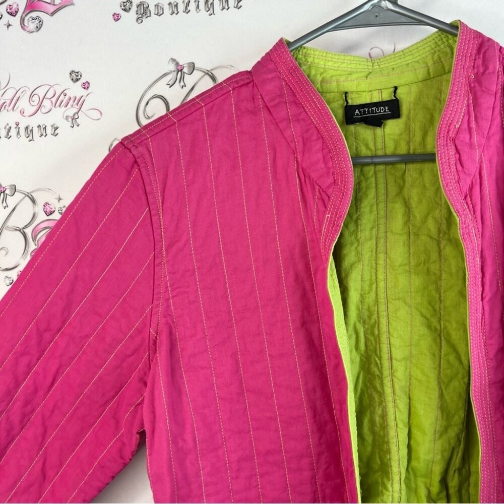 Attitude jacket coat quilted style 2 tone lime Fuchsia Quilted Utility Jacket