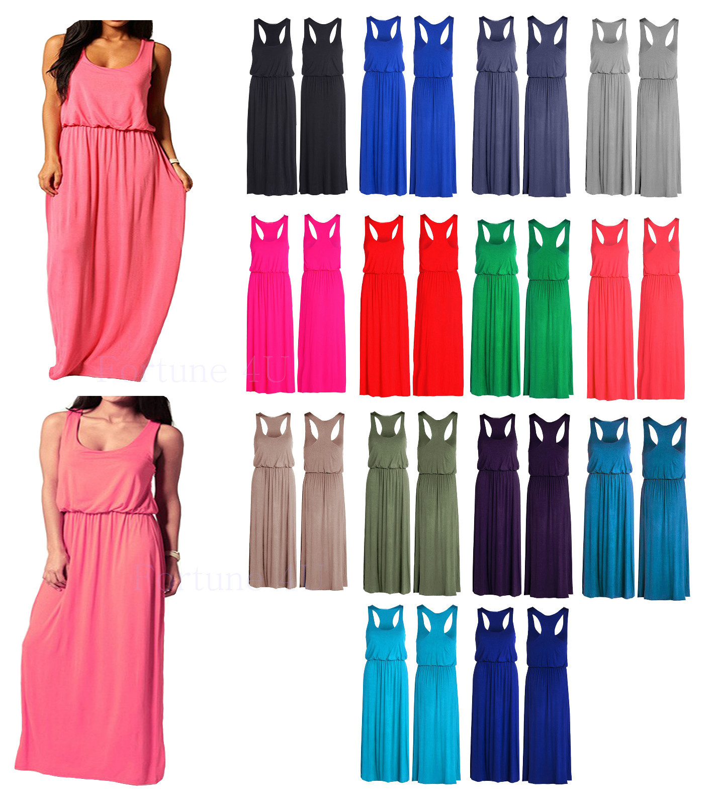 Women ladies Maxi Dress Jersey Puffball Toga Balloon Racer Back Vest Dress UK