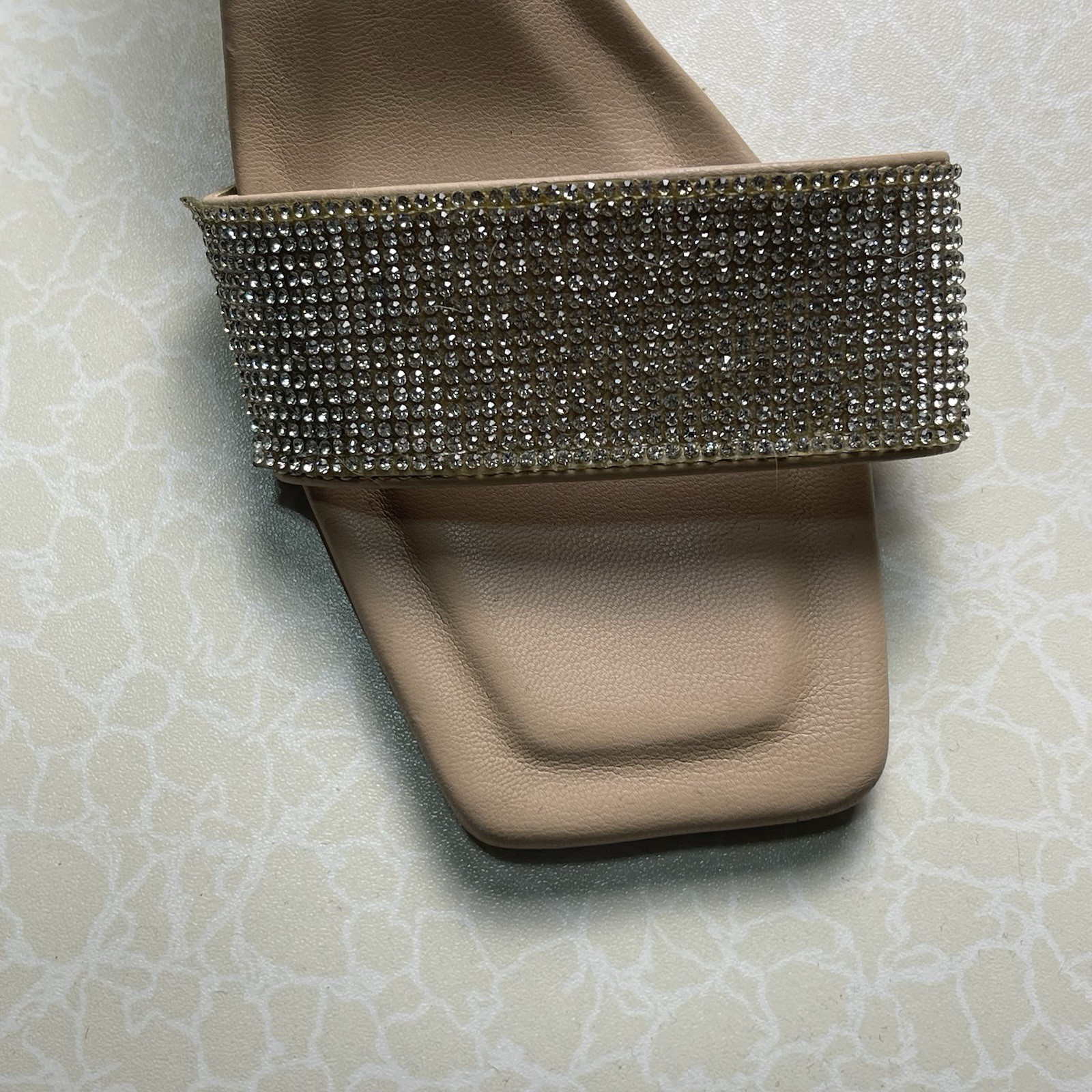 Lemonade Women’s Beige Rhinestone Strappy Slide Sandals Slip On US 7