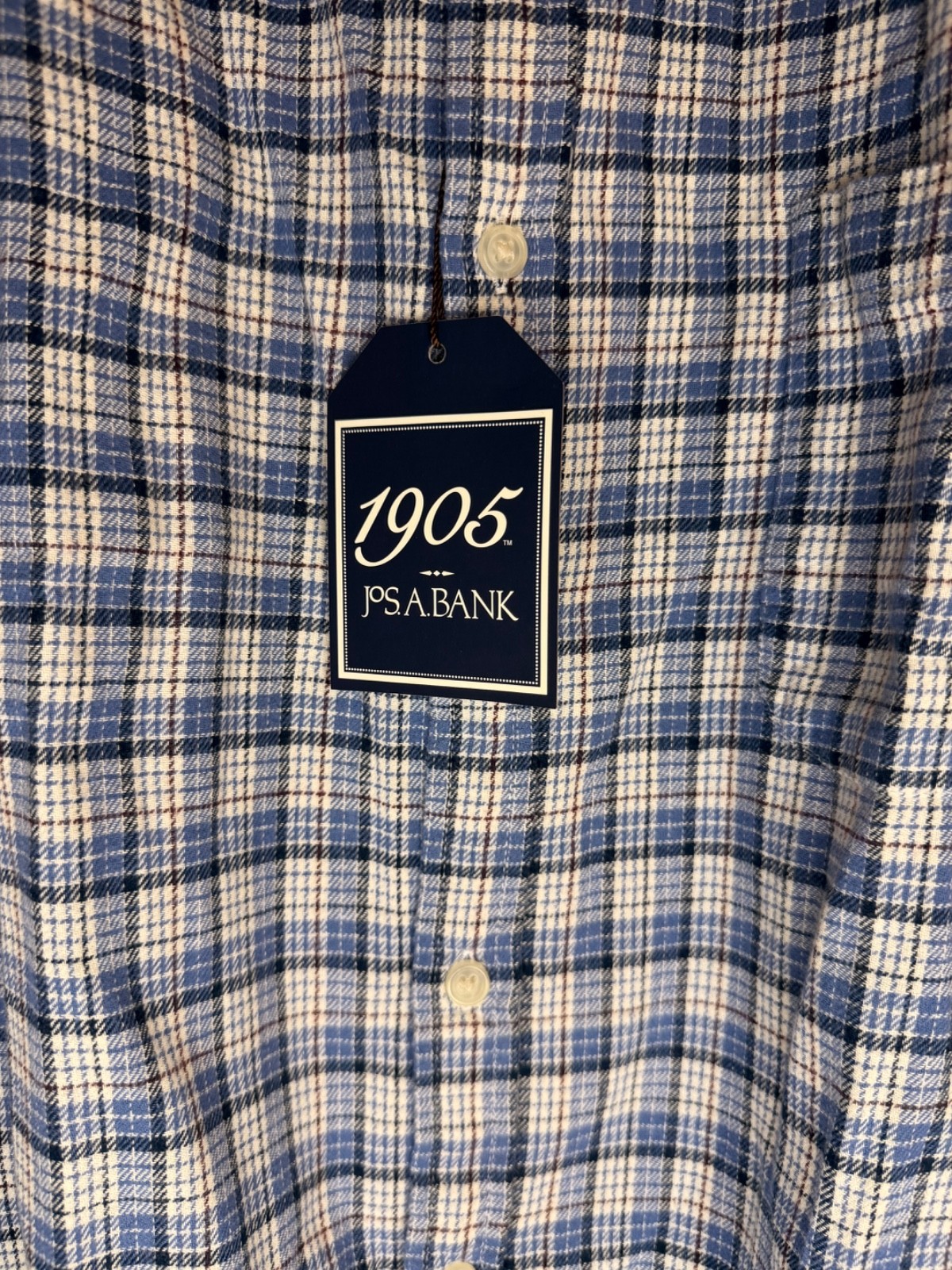 Jos A Bank 1905 Flannel Shirt Mens XXL Tailored Fit Blue Plaid Button Up NWT