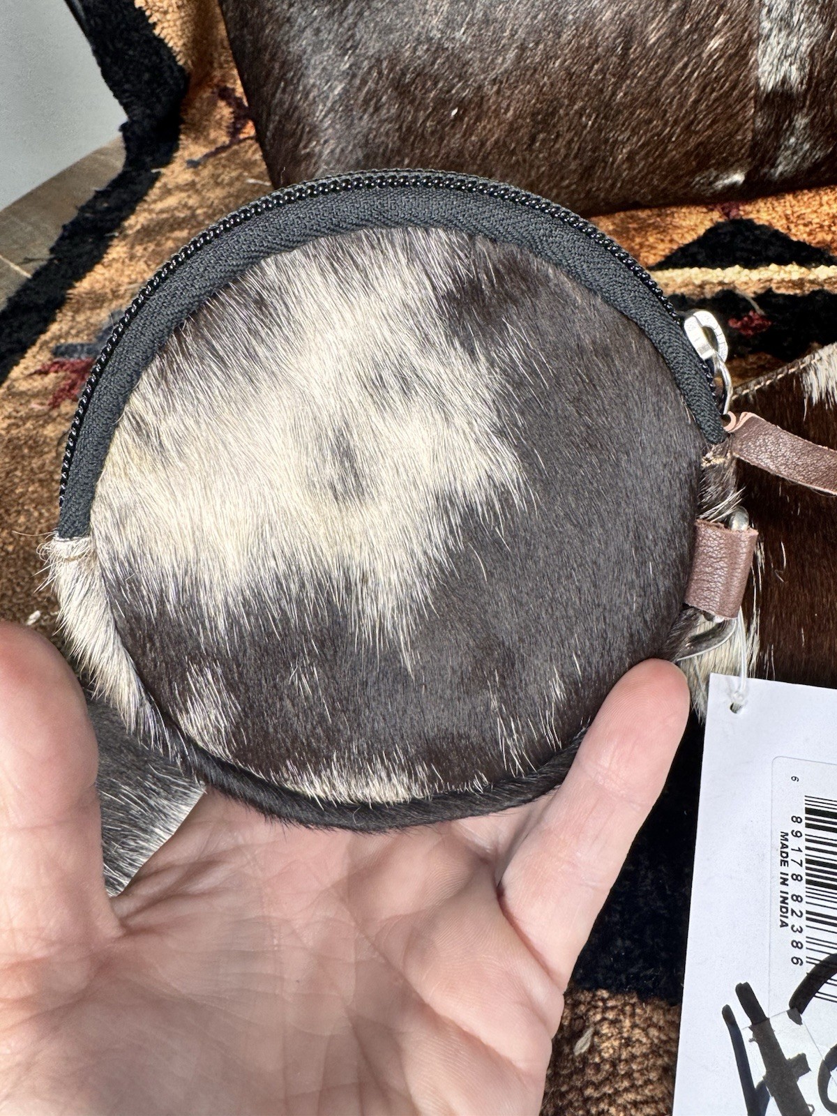 Rafter T Ranch pouches & Western Brown/White Cowhide Zip Laptop Tote