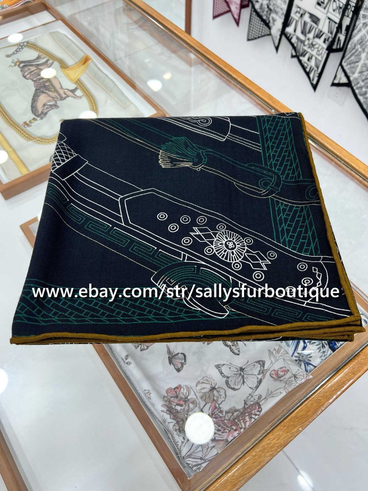 2025 Sally 75% Cashmere 25% silk Stole Saddle Chain Print 2 Face Scarf Shawl 53″