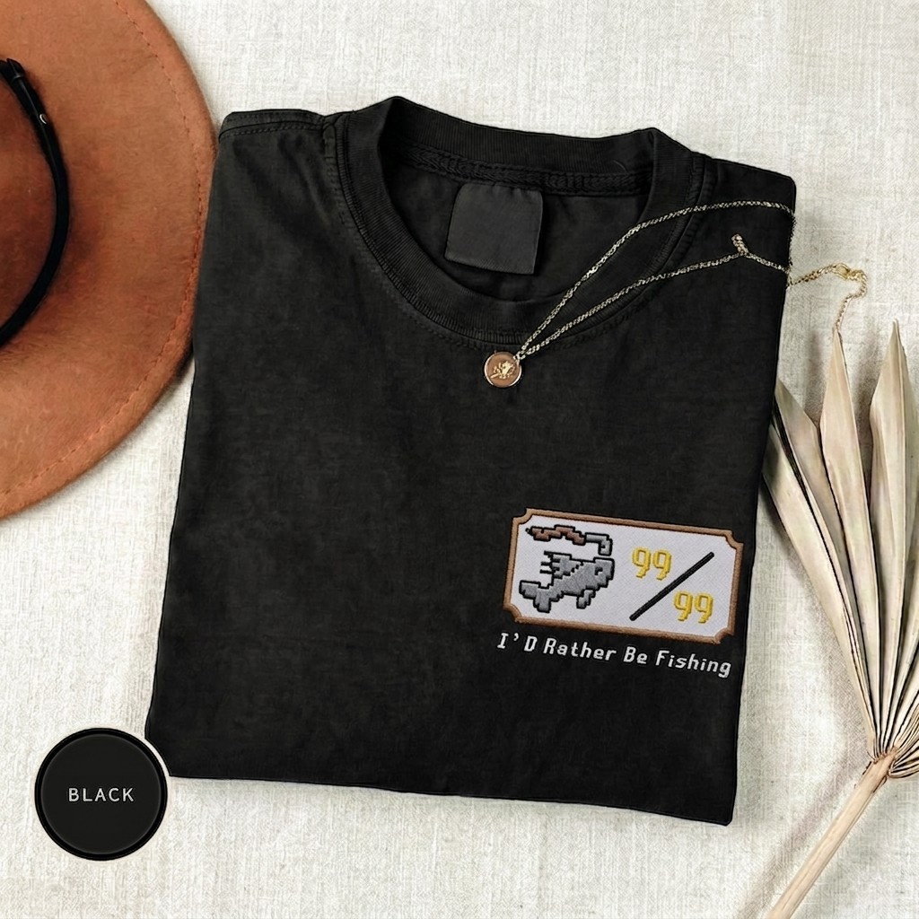 Embroidered OSRS Fishing T-Shirt, RuneScape Gamer Shirt, Old School RPG Gift